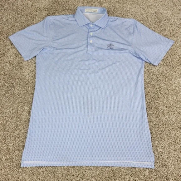 Holderness & Bourne Tailored Fit Mens Medium Blue Geometric Performance Polo - Picture 2 of 6